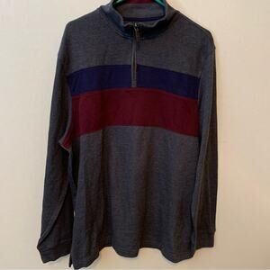 Club Room Gray Stripe Quarter Zip Pullover Mens Top